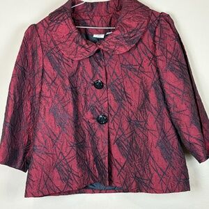 Cato Maroon/Black Shimmer Blazer with Rounded Collar/Lapel; Size 14/16W